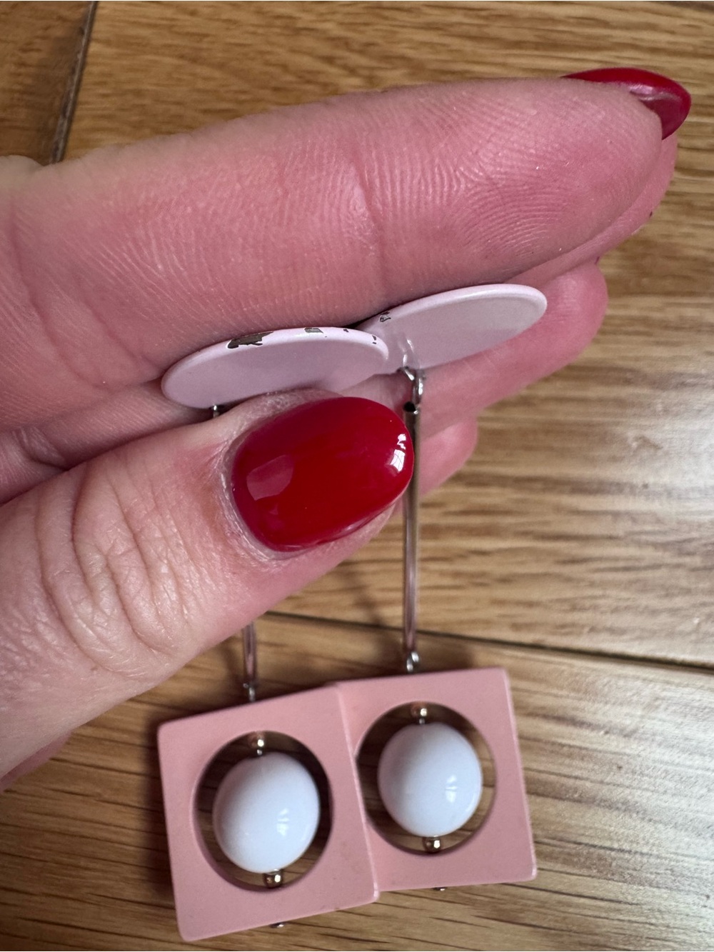 Pink Geometric Drop Earrings - Minimalist Women Jewelry - Picture 3 of 4